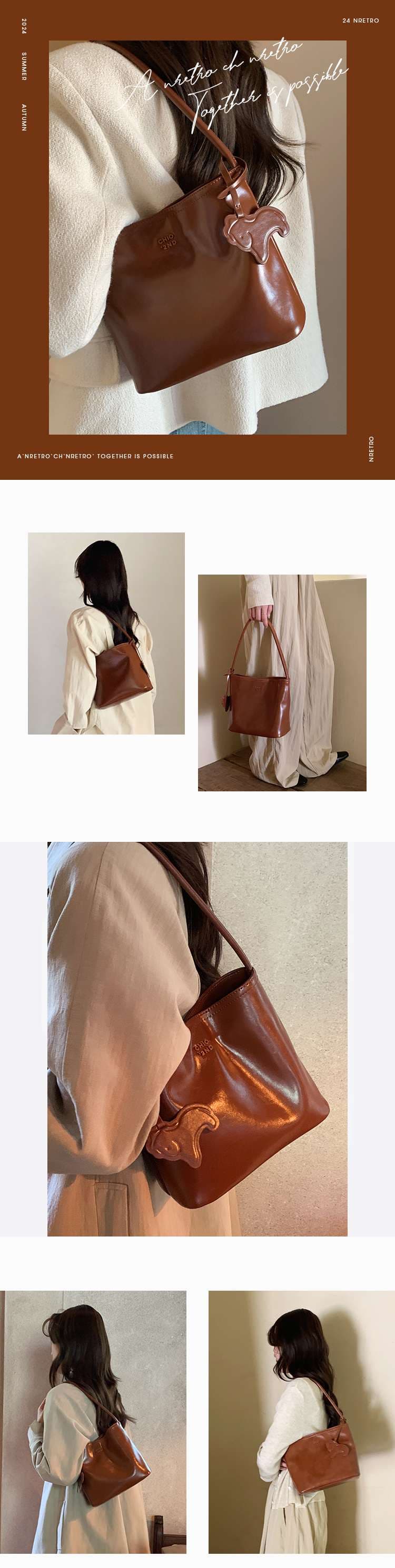 旅行バッグ リボンモチーフ付きシンプルトート