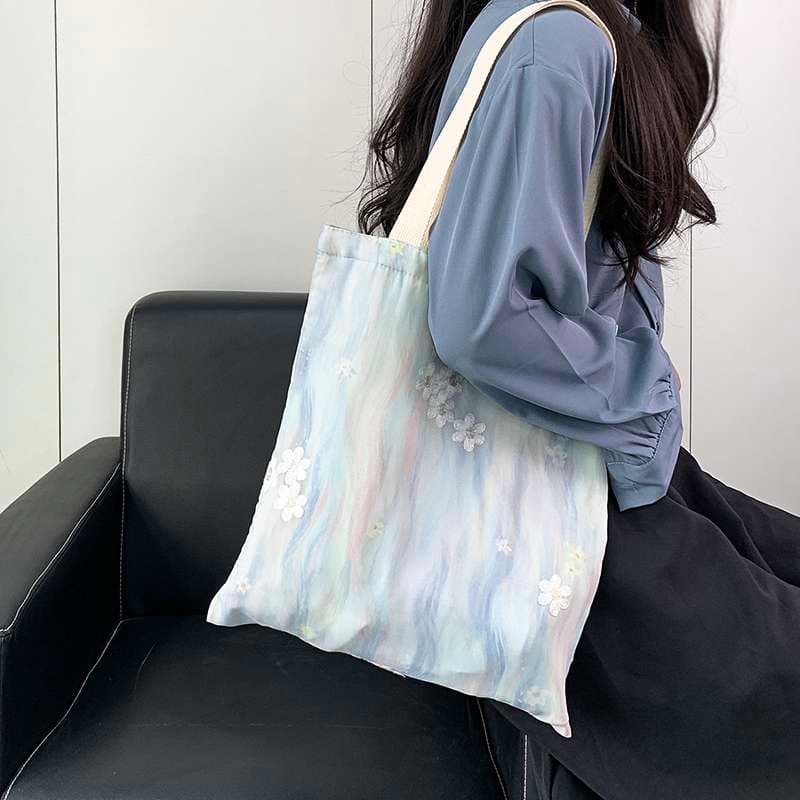 旅行バッグ 花柄刺繍入りエコバッグ