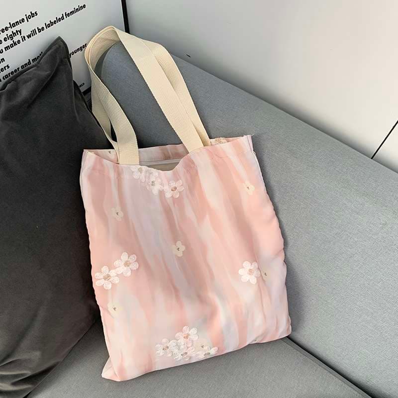旅行バッグ 花柄刺繍入りエコバッグ