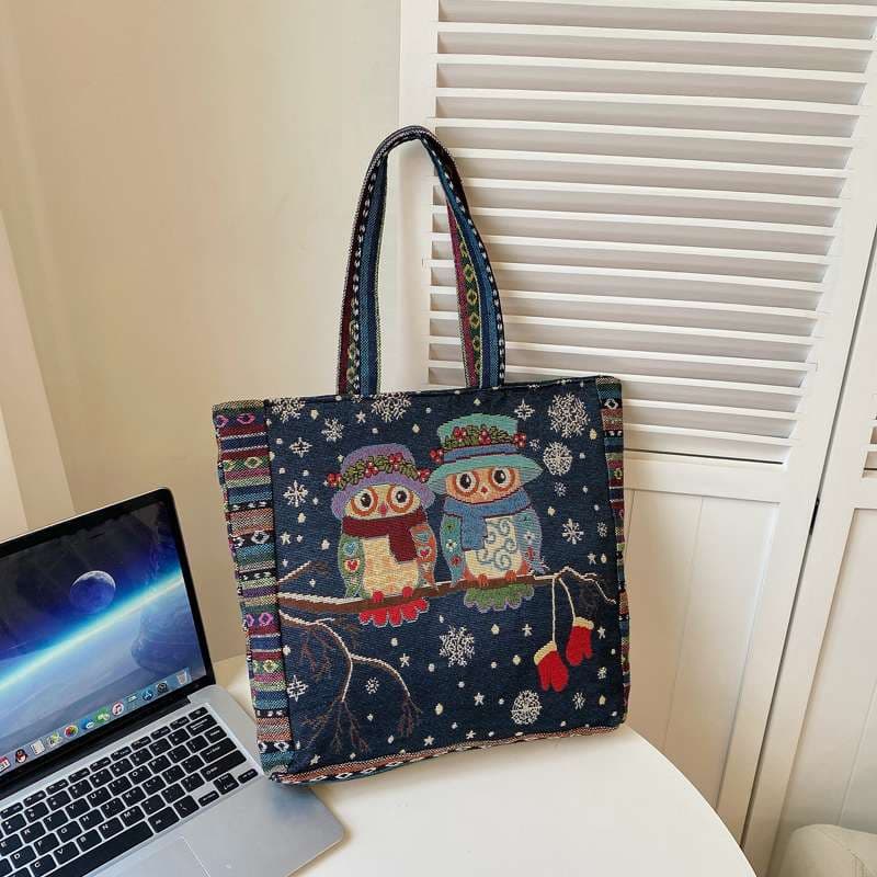旅行バッグ 民族風アニマル刺繍トート
