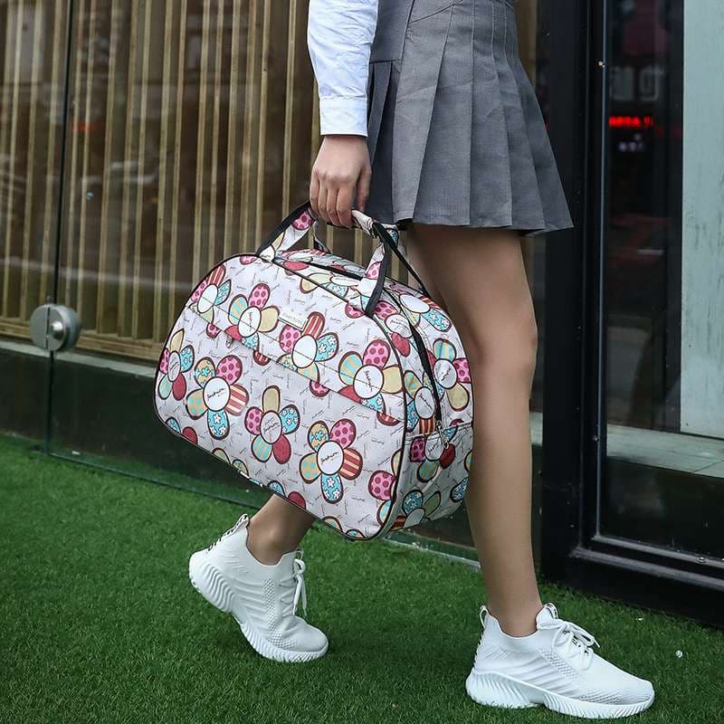 旅行バッグ 花柄キャンバス ボストンバッグ