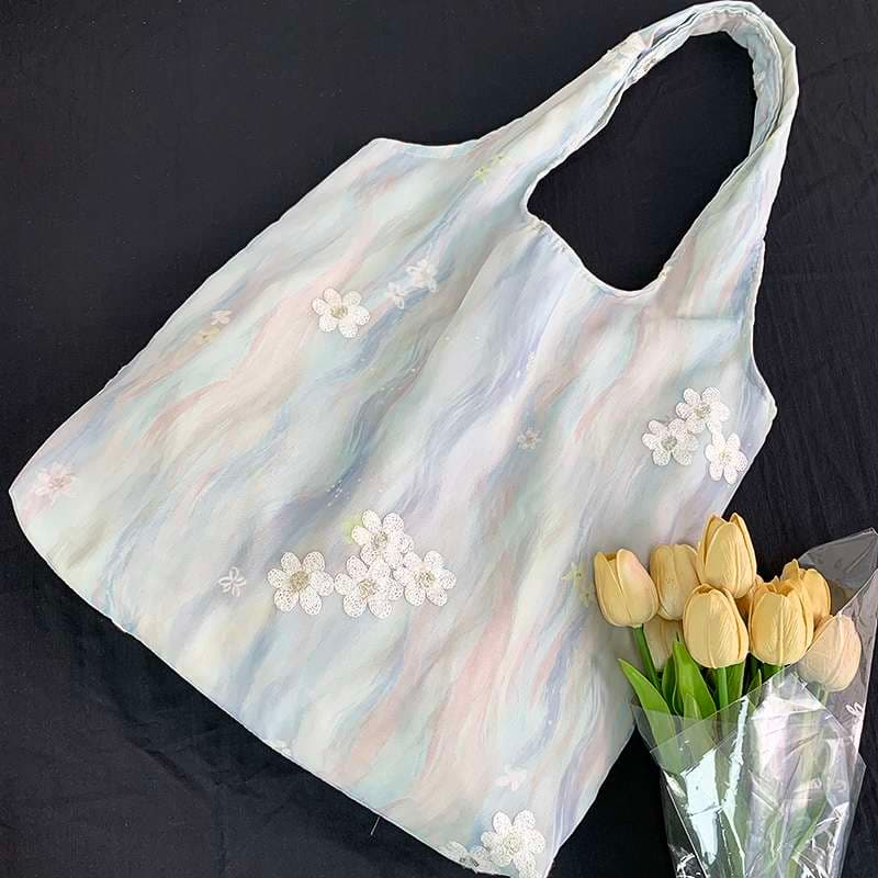 旅行バッグ 花柄刺繍入りエコバッグ