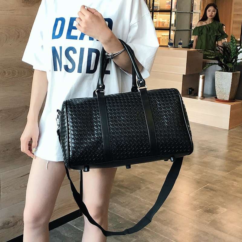 旅行バッグ 編み込みデザインボストンバッグ