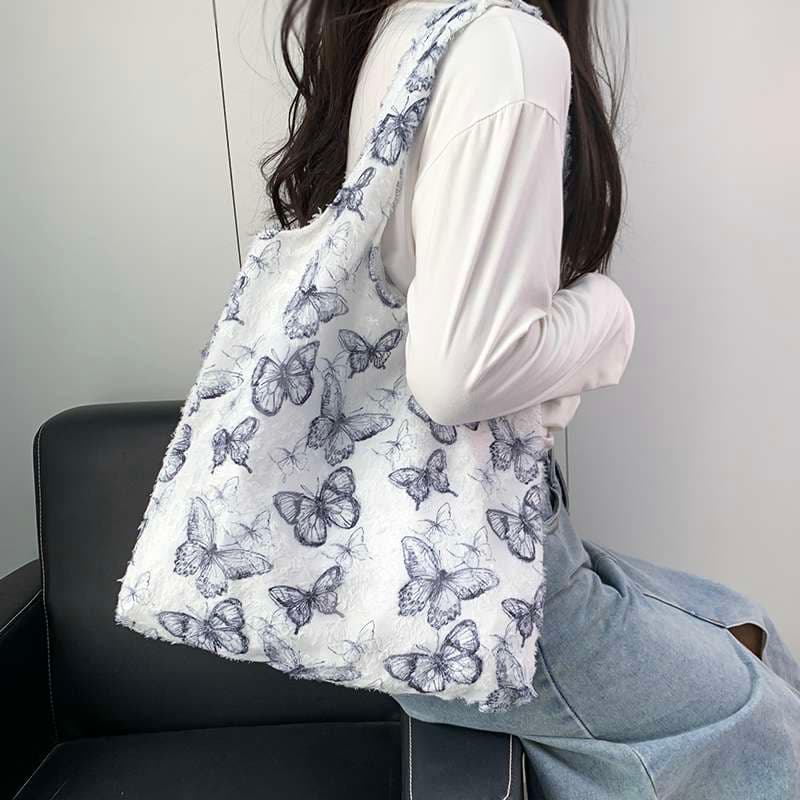 旅行バッグ 花柄刺繍入りエコバッグ
