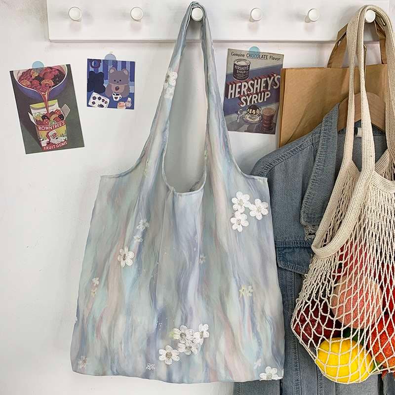旅行バッグ 花柄刺繍入りエコバッグ