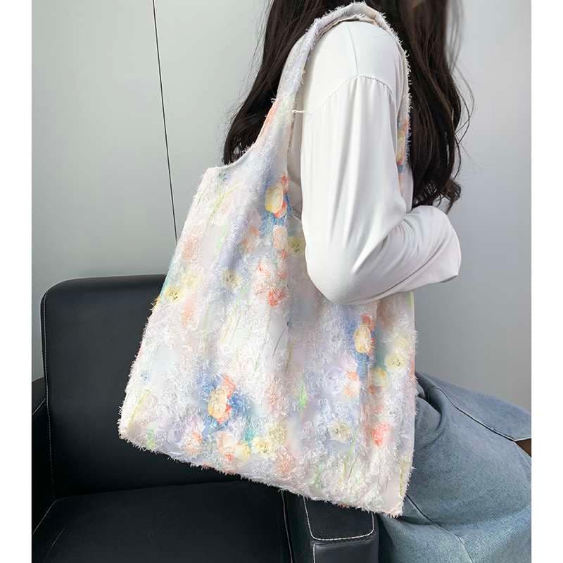旅行バッグ 花柄刺繍入りエコバッグ