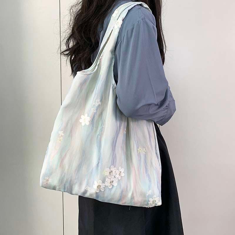 旅行バッグ 花柄刺繍入りエコバッグ