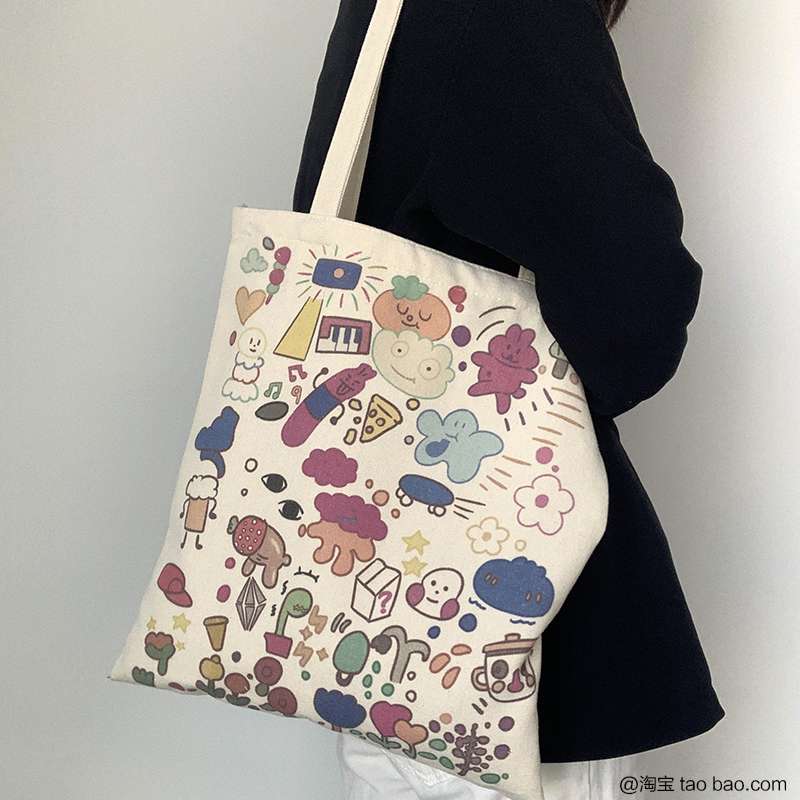 旅行バッグ 花とイラストの楽しいトートバッグ