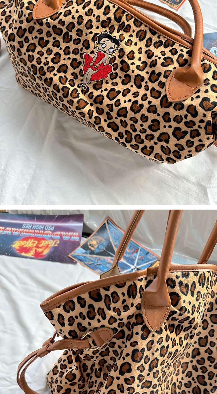 旅行バッグ 豹柄モチーフ トラベルトート