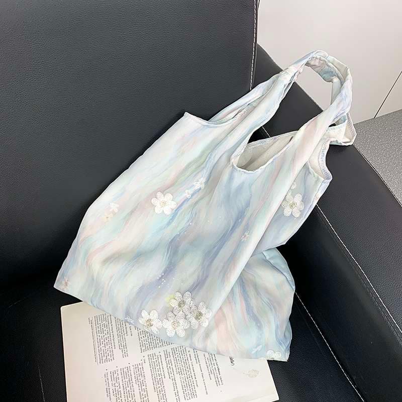 旅行バッグ 花柄刺繍入りエコバッグ