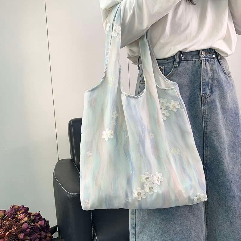 旅行バッグ 花柄刺繍入りエコバッグ