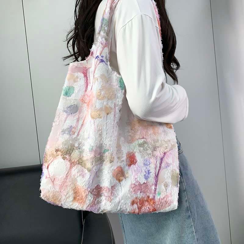 旅行バッグ 花柄刺繍入りエコバッグ