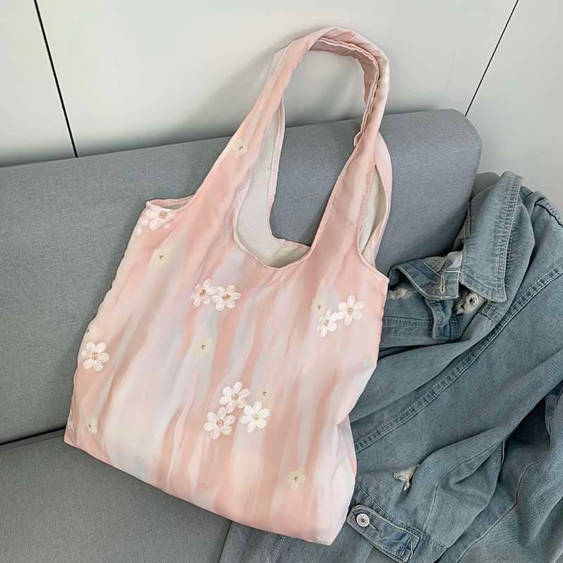 旅行バッグ 花柄刺繍入りエコバッグ